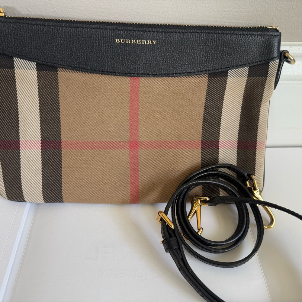 Burberry Checkered Crossbody Bag in Tan and Black